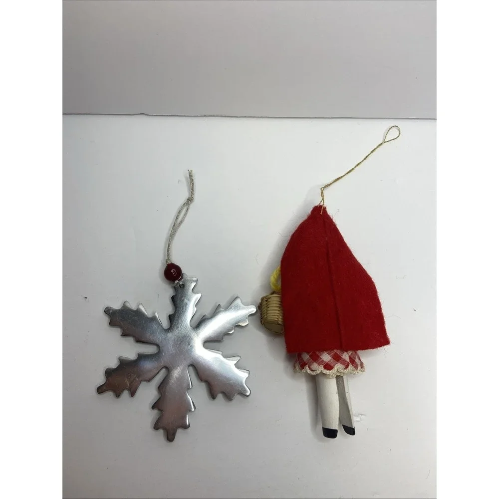 Vintage Christmas Ornaments Metal‎ Snowflake & Wooden/Cloth Red Riding Hood